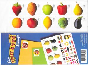 GB #2117a  1st Fruit & Veg Booklet  10 stamps + Stickers (MNH) CV $20.00