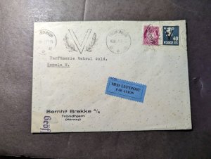 1941 Censored Norway Airmail Cover Trondheim Local Use Behrol Gold Perfumery