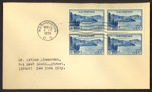 USA 1935 6c CRATER LAKE NATIONAL PARKS Block of 4 FDC Sc 761