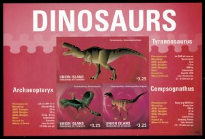Union Island 2014 - Dinosaurs - Sheet of 3 IMPERF Stamps - MNH