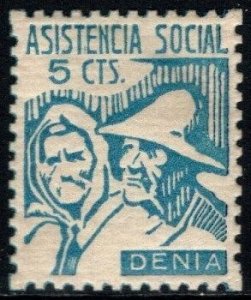 1937 Spain Civil War Charity Poster Stamp Denia 5 Centavos Social Welfare Stamp