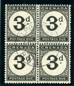 Grenada 1945 KGVI Postage Due 3d black block of four VFU. SG D14 var.