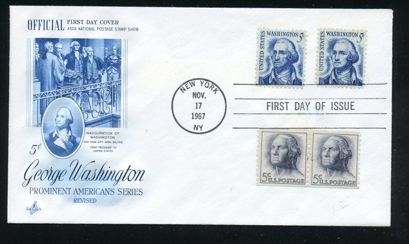 US 1283B George Washington 5c redrawn tagged UA ArtCraft FDC + additional stamps