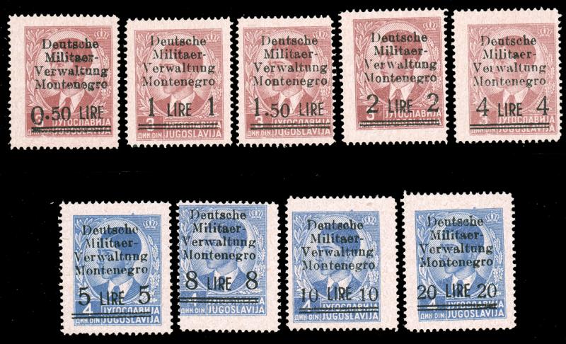 GERMAN OCCUPATION OF Montenegro 1943 OVERPRINTS OF YugoslaviaN STAMPS SET MNH...