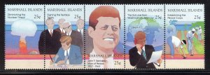 Marshall Islands 204a MNH , Tribute to J.F. Kennedy Strip of 5 from 1988.