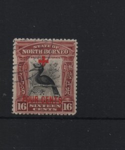 Thematic birds North Borneo 1918 Red Cross surch 4c sg.244 cds used