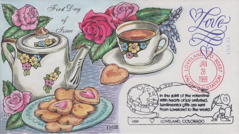 Set of 4 Fred Collins Hand Painted FDCs for the 1999 Victorian Love Issue