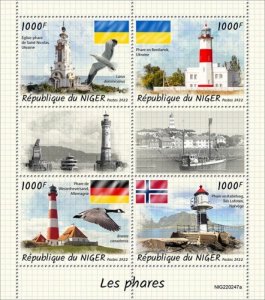 Niger - 2022 Lighthouses and Birds - 4 Stamp Sheet - NIG220247a