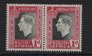 South Africa #75  MH 1937  coronation  .   1d .  pair . Afrikaans left