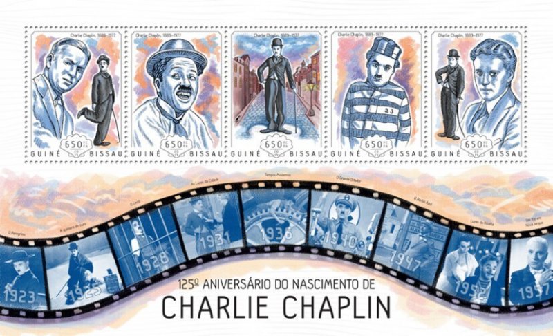 GUINEA BISSAU - 2014 - Charlie Chaplin - Perf 5v Sheet - Mint Never Hinged