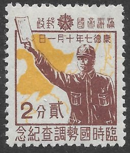 Manchukuo Scott 134 MH 2f Census Taker, Map issue of 1940