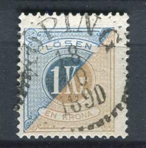 SWEDEN; 1880s classic Postage Due issue fine used 1Kr. value