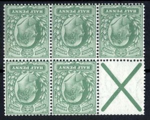 GB 1911 ½d sg267b St Andrews cross booklet pane unmounted mint (no selvedge),