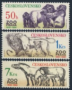 Czechoslovakia 2380-2382,MNH.Mi 2635-2637. Prague ZOO,1981.Gorillas,Lions,Horses