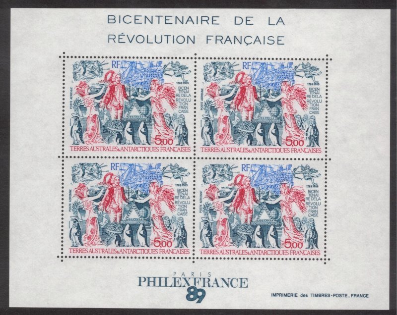 FRENCH ANTARCTIC 1989 5fr French Revolution S/S; Scott C107, Yvert Bloc 1; MNH