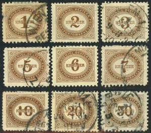 Austria #J1-J9 Postage Due Stamps Europe 1894-1895 Used