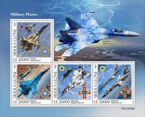 Sierra Leone - 2022 Military Planes, Ukrainian Sukhoi - 4 Stamp Sheet SRL220226a