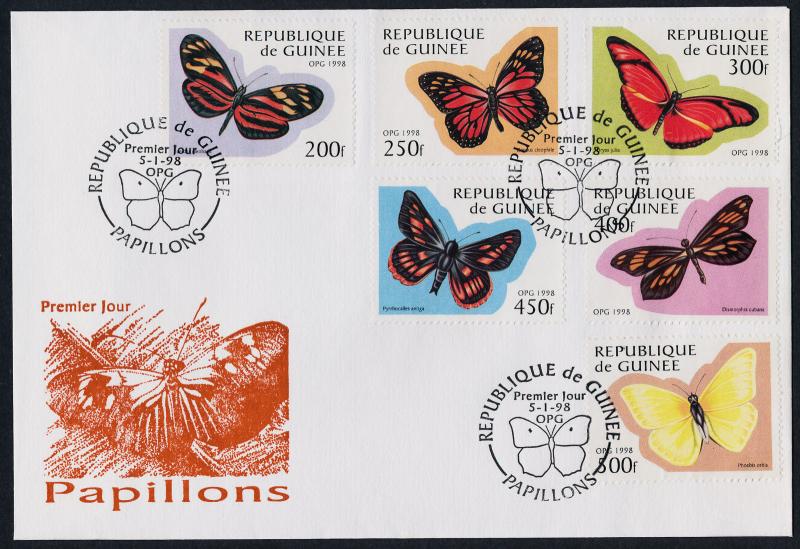 Guinea 1424-9 on FDC - Butterflies