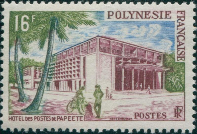 French Polynesia 1958 Sc#195,SG10 16f Post Office Papeete MNH