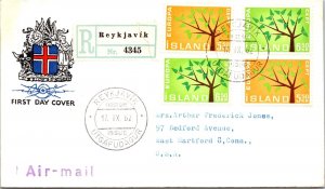 SCHALLSTAMPS - ISLAND 1962 FDC CACHET REG COVER COMM CANC REYKJAVIK ADDR USA