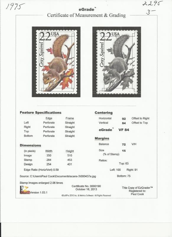 # 2295 MINT NEVER HINGED GRAY SQUIRREL VF+