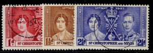ST KITTS-NEVIS GVI SG65-67, 1937 CORONATION set, VERY FINE USED. CDS