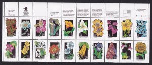 Scott #2647-2666 WildFlowers Top Block of 20 Stamps - MNH P#1111