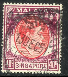 SINGAPORE 1949-52 KGVI 40c Dk Violet & Rose Red  P.18 Scott No. 16a VFU