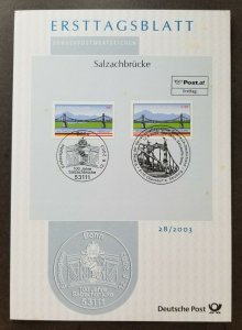 *FREE SHIP Germany Austria Joint Issue Bridge 2003 (FDC) *dual PMK *see scan