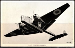 1940 Great Britain Original Postcard R.A.F. Hampden Bomber Valentines & Sons