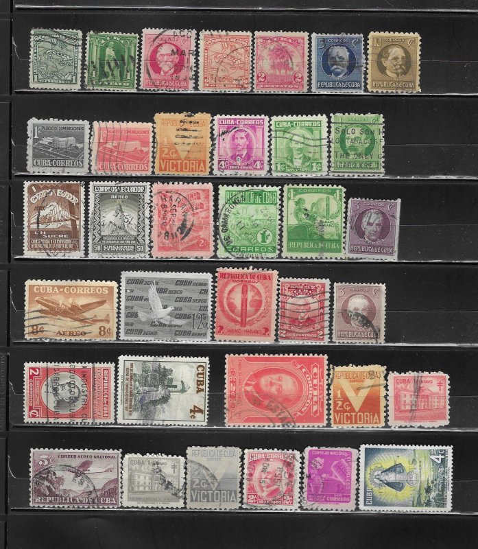 Cuba Collection of 35 Different Pre Revolution Old Used Off Paper Stamps