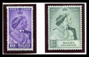 Malaya Selangor 99 - 100 Silver Wedding MNH  Mint Never Hinged