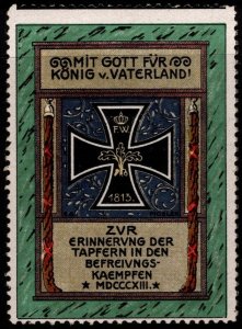 1913 Germany Poster Stamp With God For King And Fatherland In Memory Of Brave