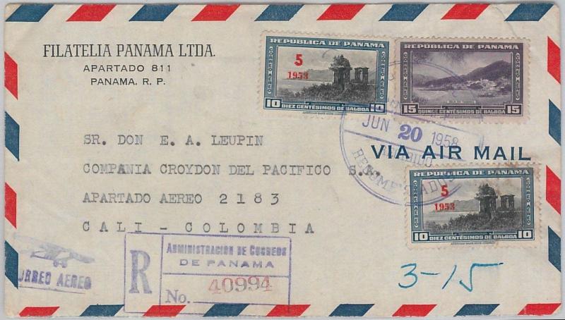 56479 -   PANAMA -  POSTAL HISTORY: AIRMAIL  COVER to COLOMBIA  1958