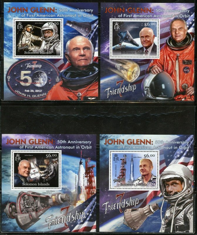 SOLOMON  ISLANDS NEVER OFFERED 2012 JOHN GLENN SET OF 4  DELUXE S/S MINT NH