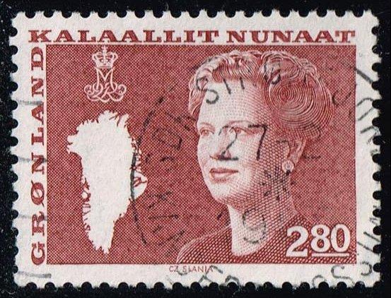 Greenland #128 Queen Margrethe and Map; Used (0.80)