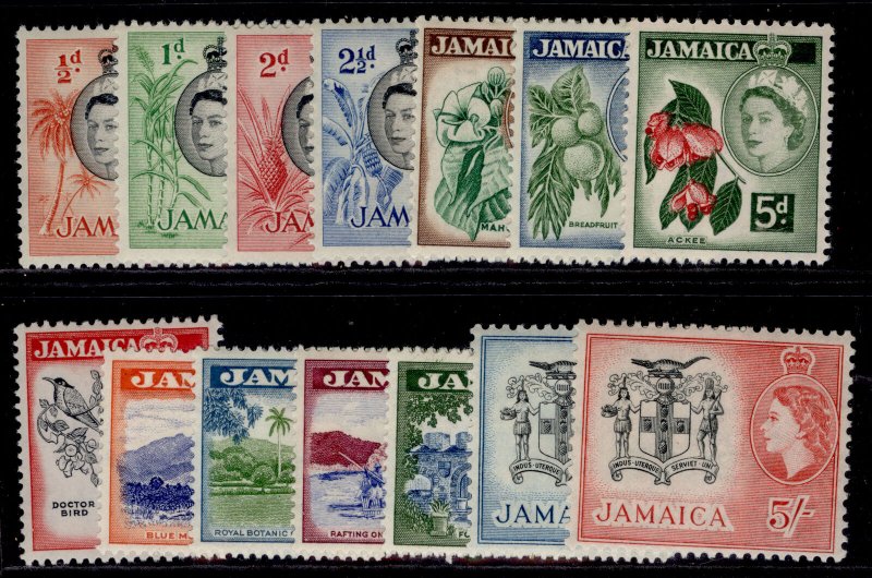 JAMAICA QEII SG159-172, 1956-58 SHORT set, M MINT. Cat £30.