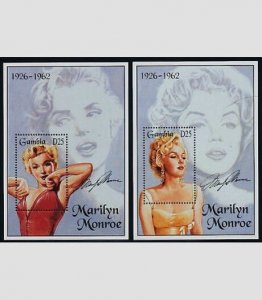 Gambia 1995 - Marilyn Monroe - 2 Souvenir Stamp Sheets - Scott #1602-3 MNH