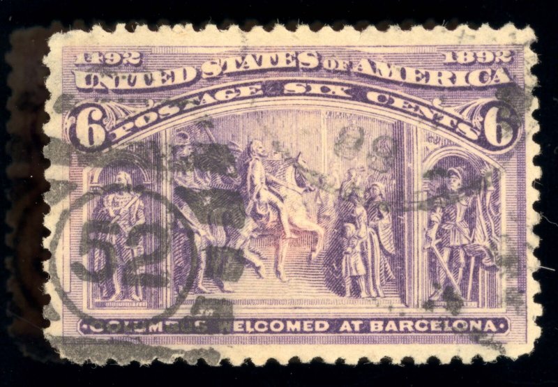 US Scott 235 Used 6c purple Columbus at Barcelona Lot M1065 bhmstamps