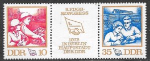 EAST GERMANY DDR 1972 Trade Union Congress Se-tenant Strip w Label Sc 1377a MNH