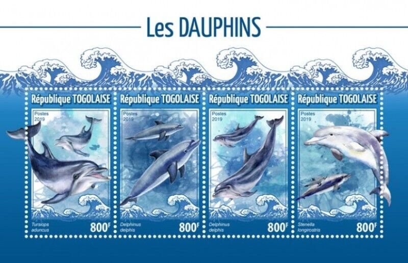 Togo - 2019 Dolphins on Stamps - 4 Stamp Sheet - TG190138a