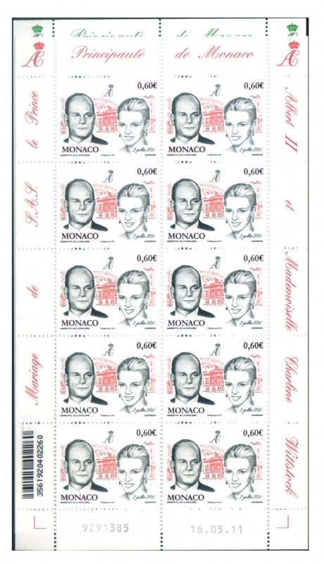 Monaco. Wedding of Princes 2011. 5 mini sheets.