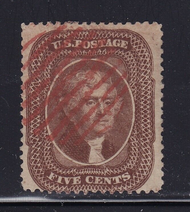 30A VF used neat red grid cancel with nice color cv $ 375 ! see pic !