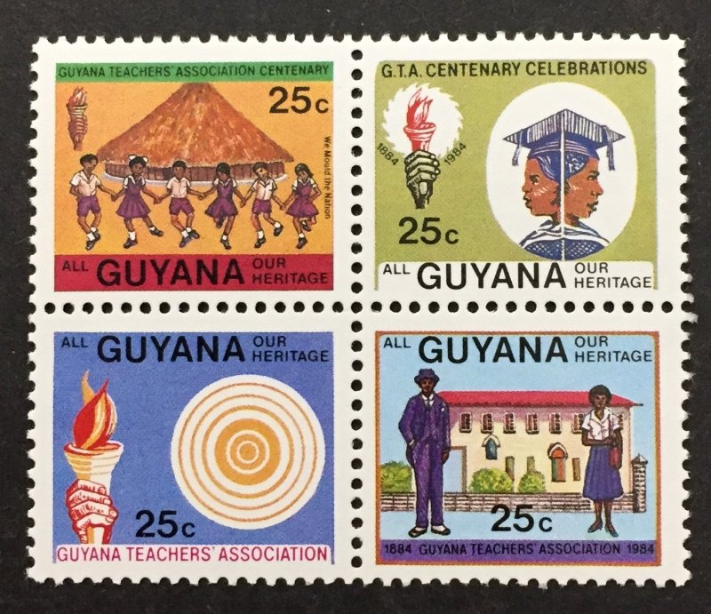 Guyana 1984 #825a Block of 4, Teachers Association, MNH, CV $1