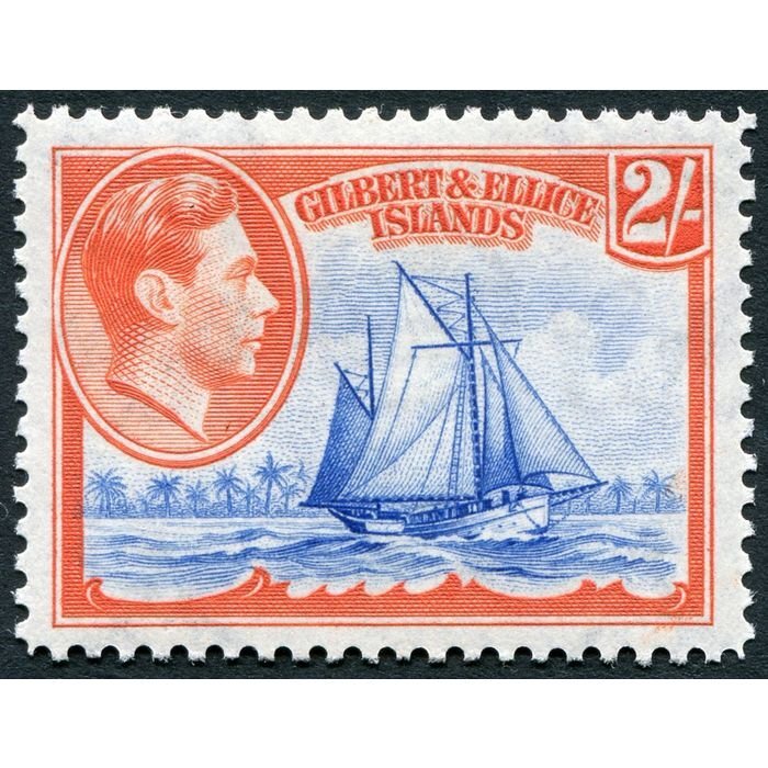 Gilbert & Ellice Islands 1939 2s deep ultramarine & orange-red SG52 unused