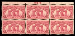 United States, 1910-30 #627 Cat$35, 1926 Sesquicentennial, plate block of six...