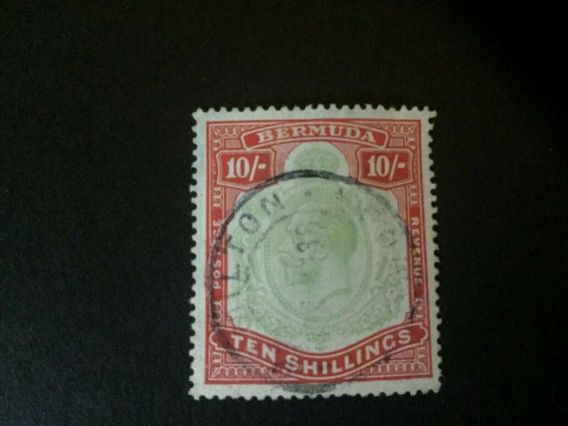 Bermuda: 1918 King George V 10/-  forged cancellation.  Used. 
