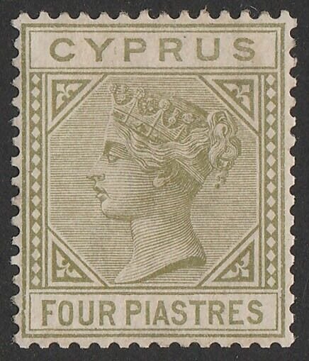 CYPRUS 1881 QV 4Pi pale olive-green, wmk crown CC, Die I. Key stamp.