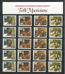 3212-15 Folk Musicians Header With 5 Sets MNH Selling Below Face SHIPS FREE