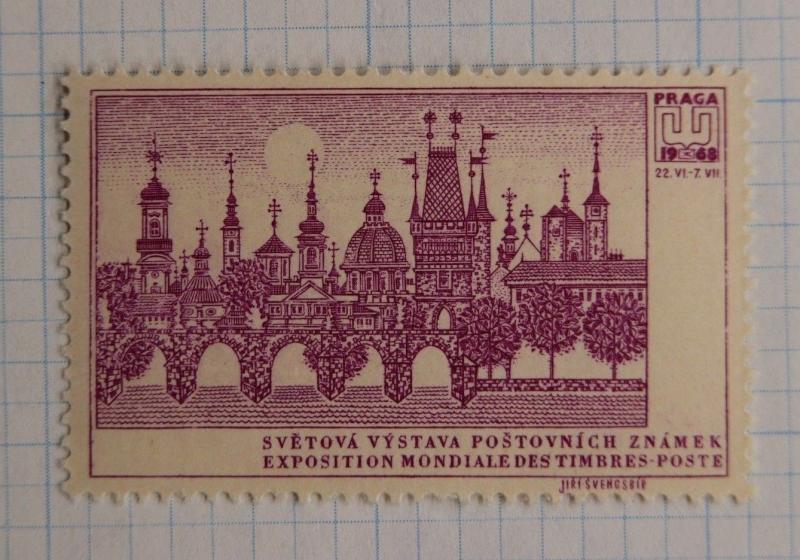 PRAGA 1968 Czech Prague skyline Timbre Post Philatelic Expo show seal Poster ad